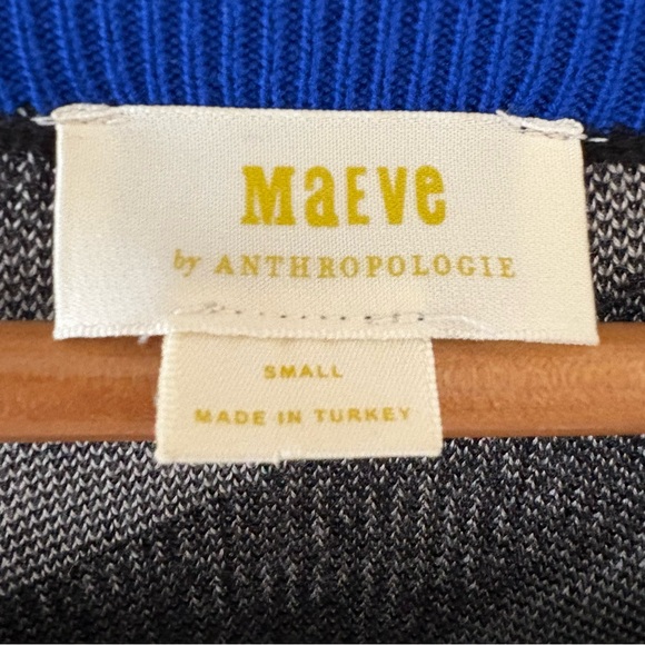 Maeve by Anthropologie striped pullover sweater black ivory blue trim size S - Picture 7 of 13